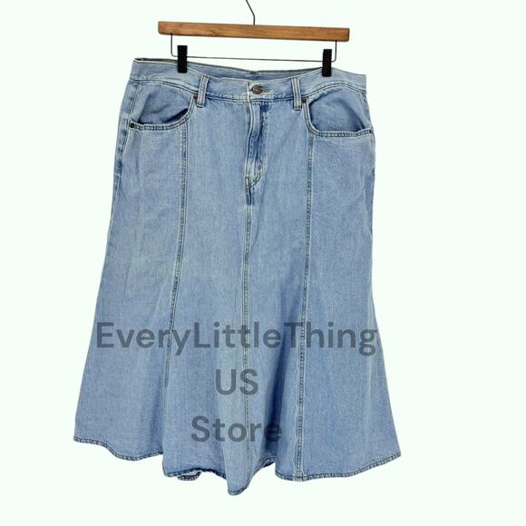 Levi's Fit and Flare Denim Midi Skirt 34 Blue Jean High Rise Capsule Wardrobe - Picture 2 of 10